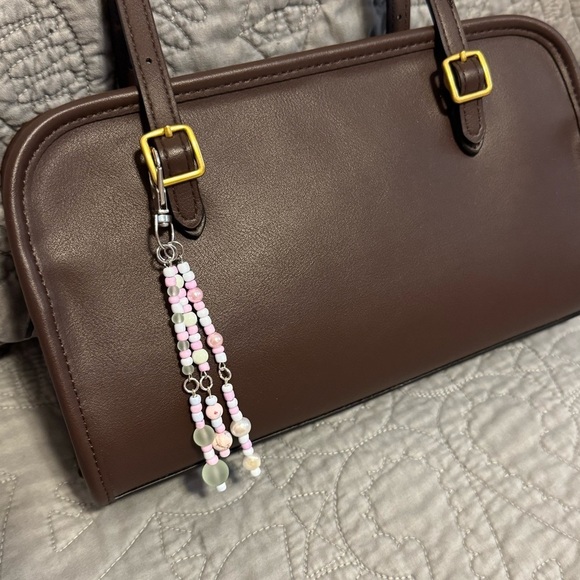 Handmade Accessories - Pastel Boho Beaded Bag Charm Keychain with Real Pearls